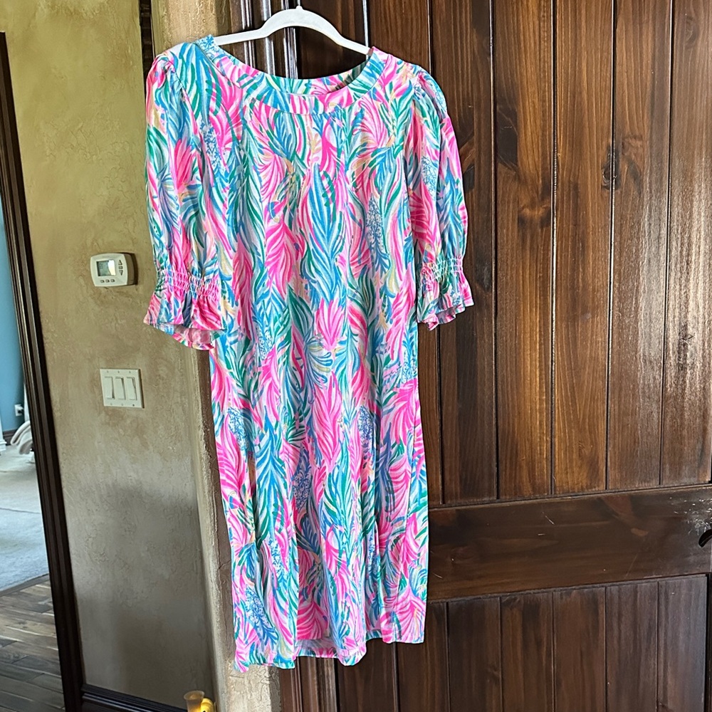 Lilly Pulitzer Pink and Blue Leaf Print Dress